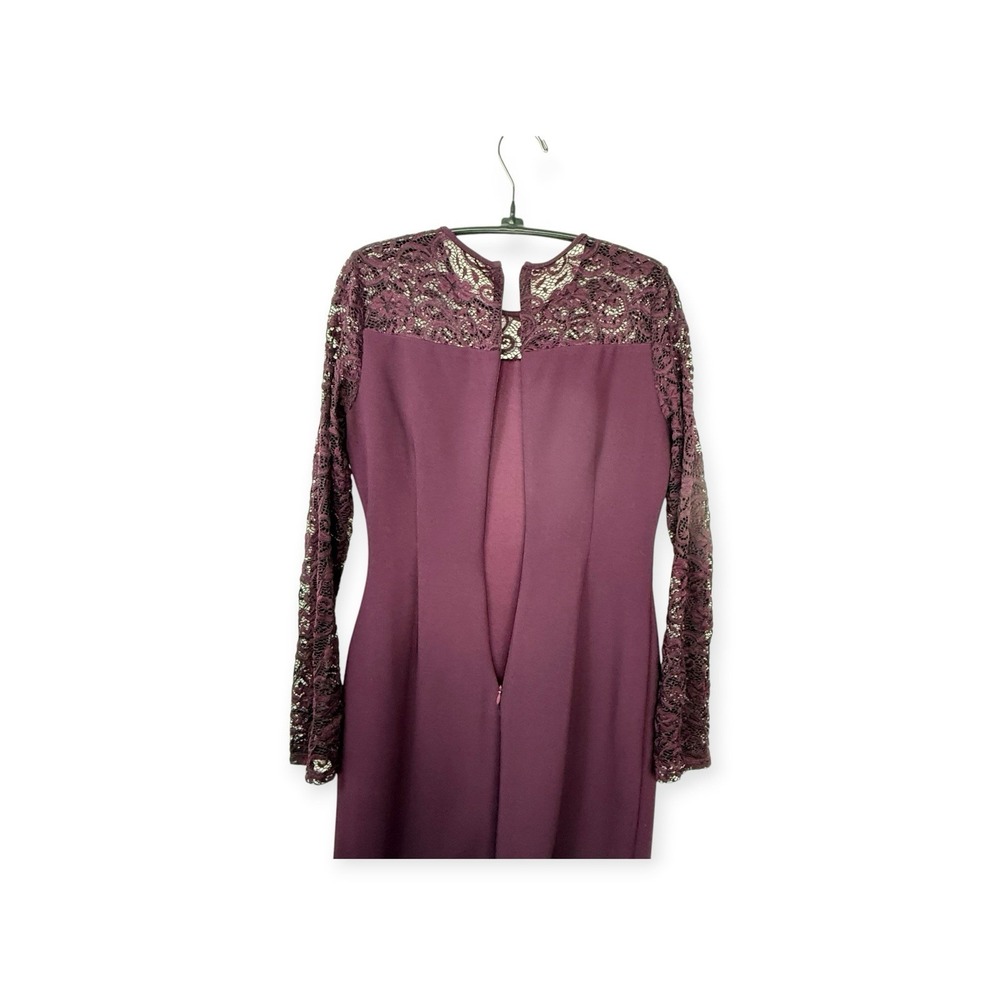 Deep Plum Sunburst Ruched Bodycon Dress Dark Vampy Romance Lace Sleeves Sz 2 - Picture 10 of 15